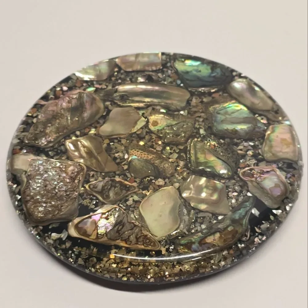 Vintage Abalone Shell Trivet Hot Plate Betty's Shells California Lucite MCM